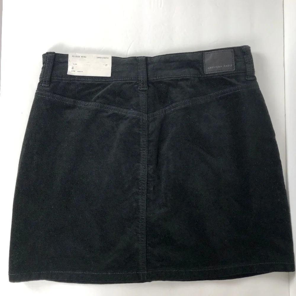NWT American Eagle Outfitters High-Rise Mini Velvet‎ Skirt Black Super Stretch - Picture 4 of 9